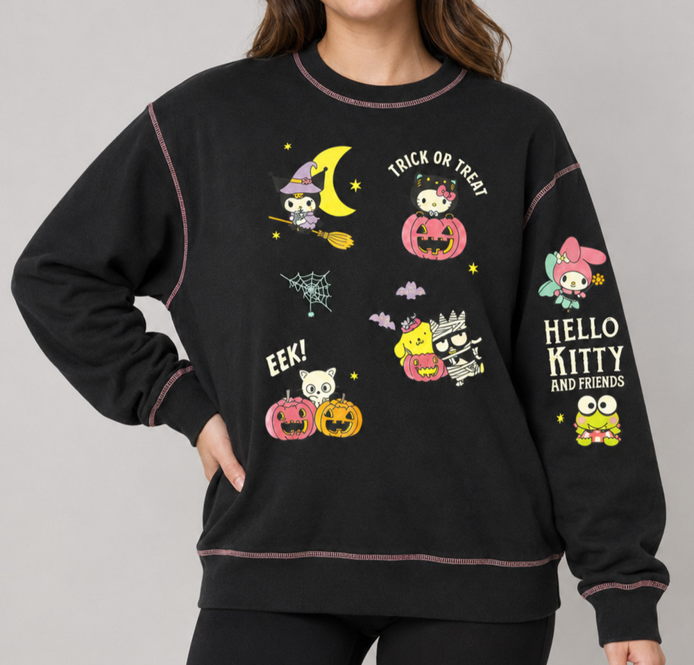 Sanrio Hello Kitty & Friends Halloween Glow in Dark Sweatshirt Women’s L Black